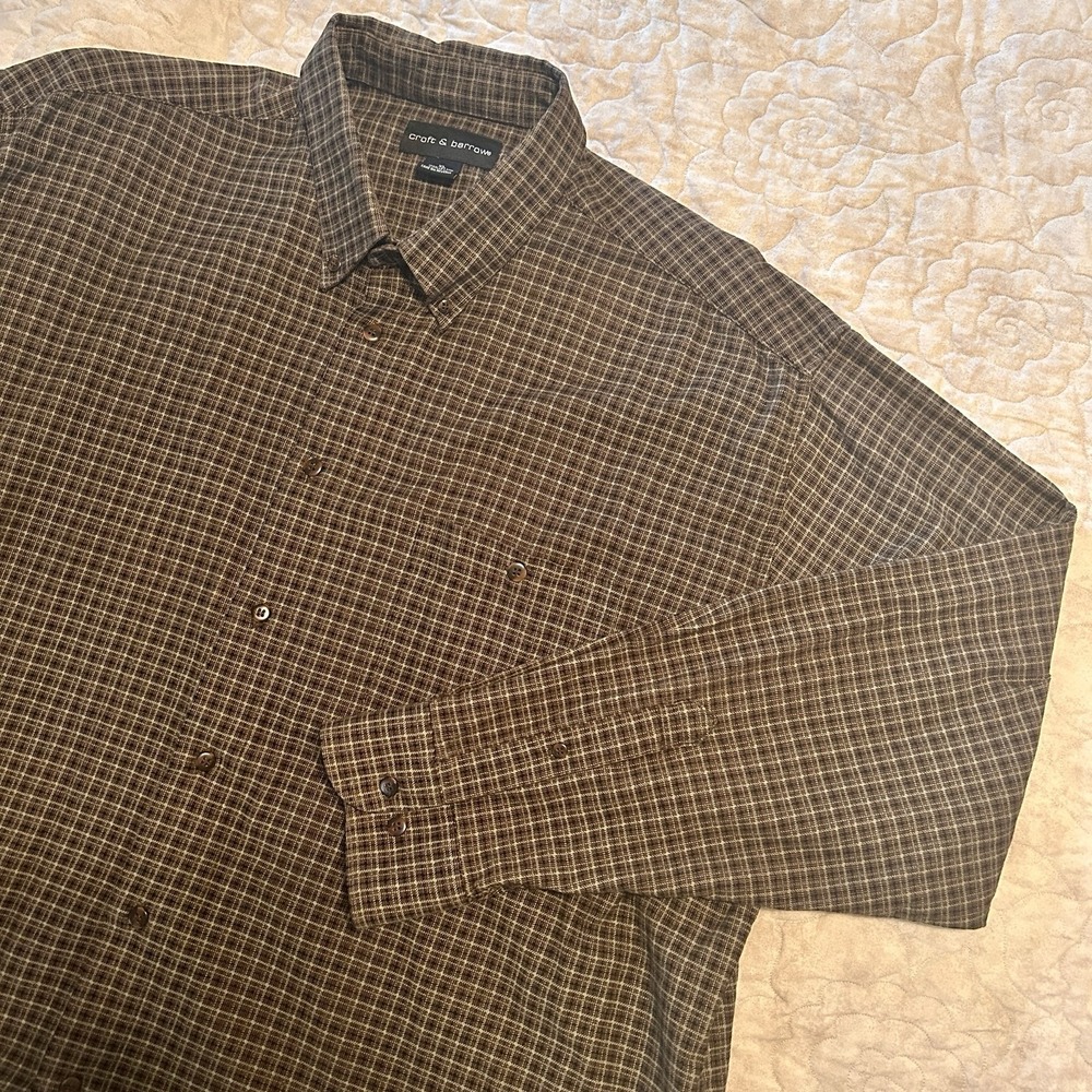 Croft & Barrow Corduroy Shirt Mens XL Button Down Long Sleeve Plaid Brown/Black
